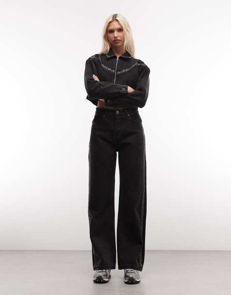 Courtside – Denim-Set aus Jeansjacke und Jeans in schwarzer Waschung mit Nieten - view 1