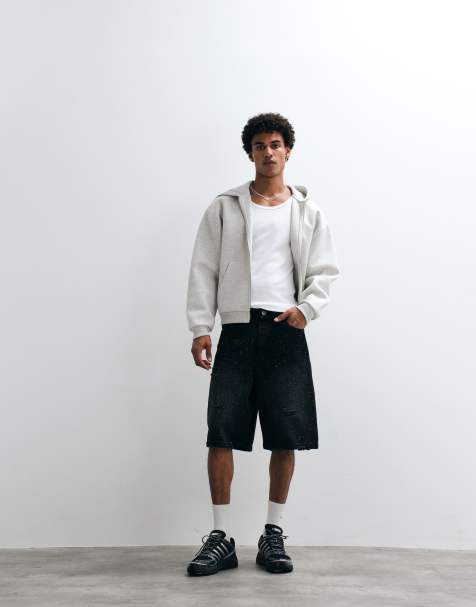 Courtside distressed denim shorts in black - view 1