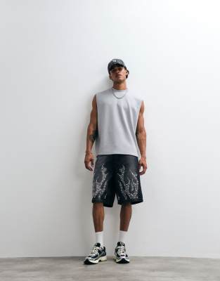 Courtside Embellished Flame Denim Shorts In Blue