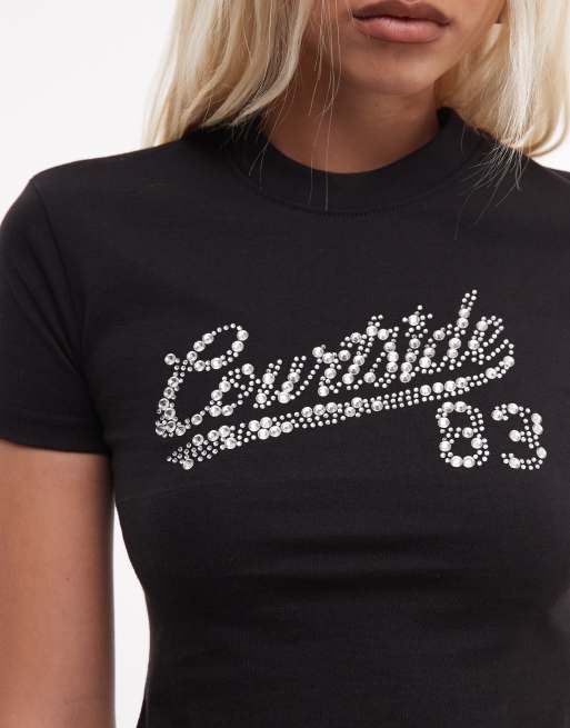 Courtside embellished logo baby tee in black, 3 of 4