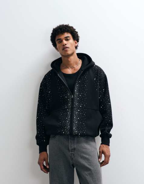 Courtside embellished zip through hoodie in black - view 1