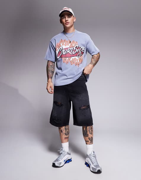 Courtside extreme distressed denim jort in washed black - view 1