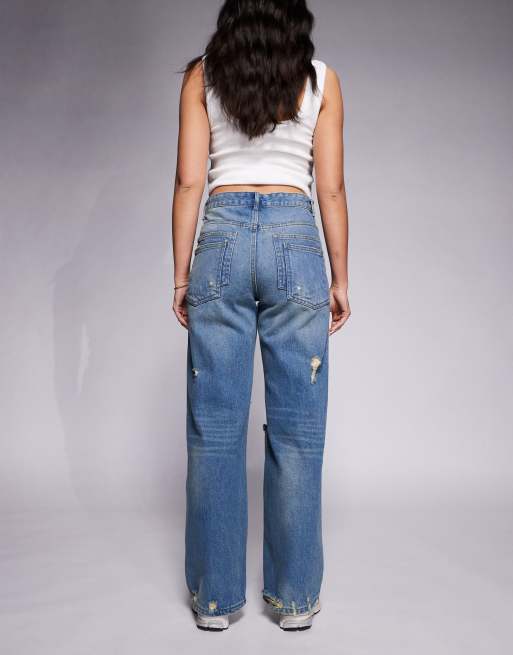 Courtside extreme distressed wide leg jean in washed blue, 2 of 5