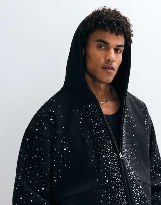 Courtside - Felpa con cappuccio e zip nera decorata, 4 di 5