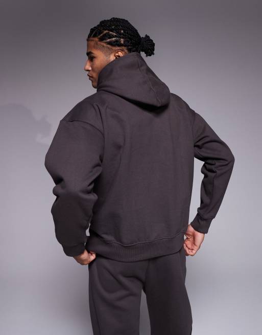 Courtside - Felpa con cappuccio oversize marrone con stampa stile college in coordinato, 3 di 5