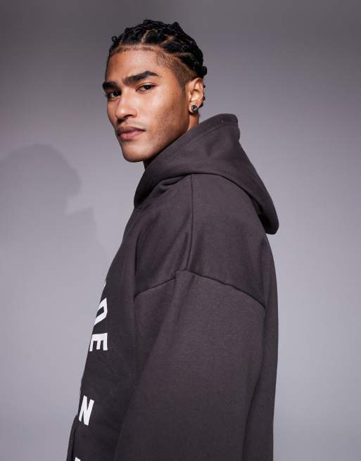 Courtside - Felpa con cappuccio oversize marrone con stampa stile college in coordinato, 4 di 5