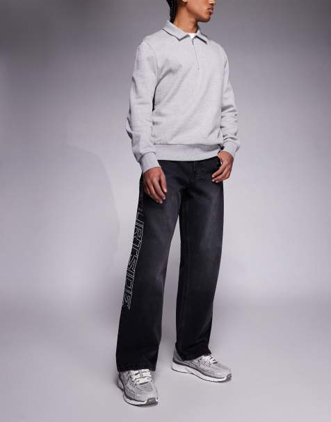 Courtside - Forvaskede sorte baggy denimjeans med logobroderi - view 1