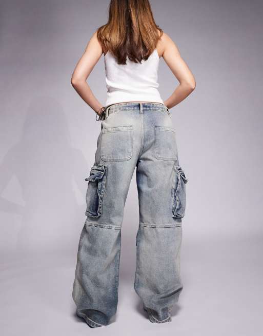 Courtside – Grå, tvättade, extra baggy jeans med ficka, 3 av 5