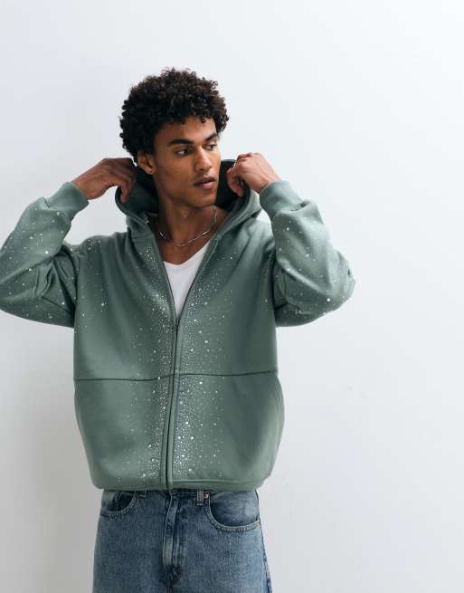 Courtside - Hoodie met rits en versiering in groen, 4 van 5