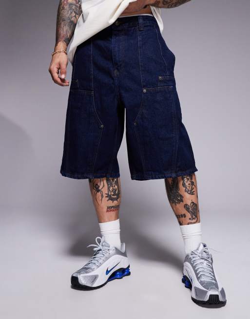 Courtside - Indigoblå jorts med panelsyninger og logobroderi på baglommen i denim, 3 af 5