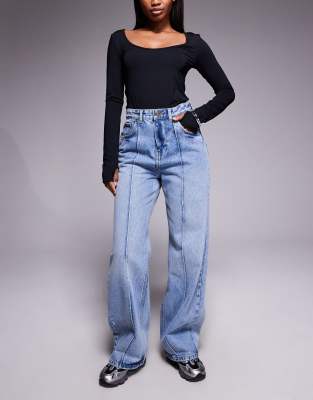 Jean baggy avec coutures devant - Bleu moyen délavé W30