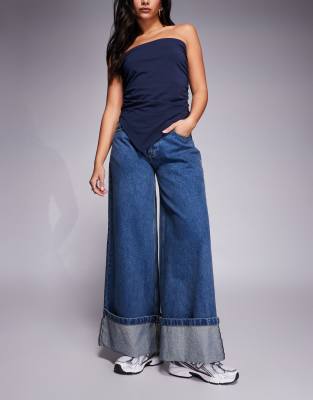 Jean oversize à ourlet retroussé - Bleu moyen délavé W28