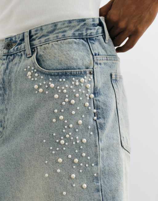 Courtside – Jeans-Jorts in hellblauer Waschung mit Perlenverzierung, 5 von 5