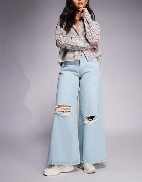 Courtside - Jeans oversize in denim blu lavaggio chiaro con strappi sulle ginocchia - view 1