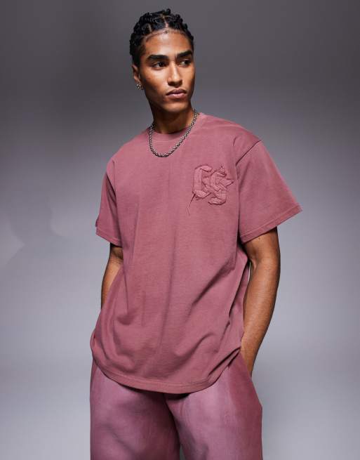 Courtside logo detail 250 gsm t-shirt in washed berry - part