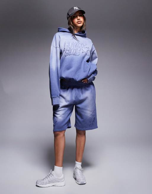 Courtside logo detail hoodie in washed blue - part of a set