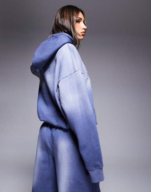 Courtside logo detail hoodie in washed blue - part of a set