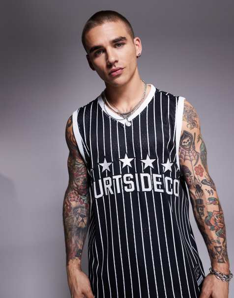 Courtside logo detail oversized singlet in black stripe - view 1