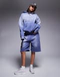 [Courtside] Courtside logo detail relaxed raw hem shorts in washed blue (part of a set) M Washed blue