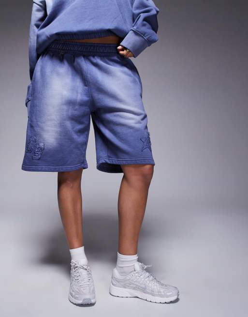 Courtside logo detail relaxed raw hem shorts in washed blue - part of a set, 2 of 5