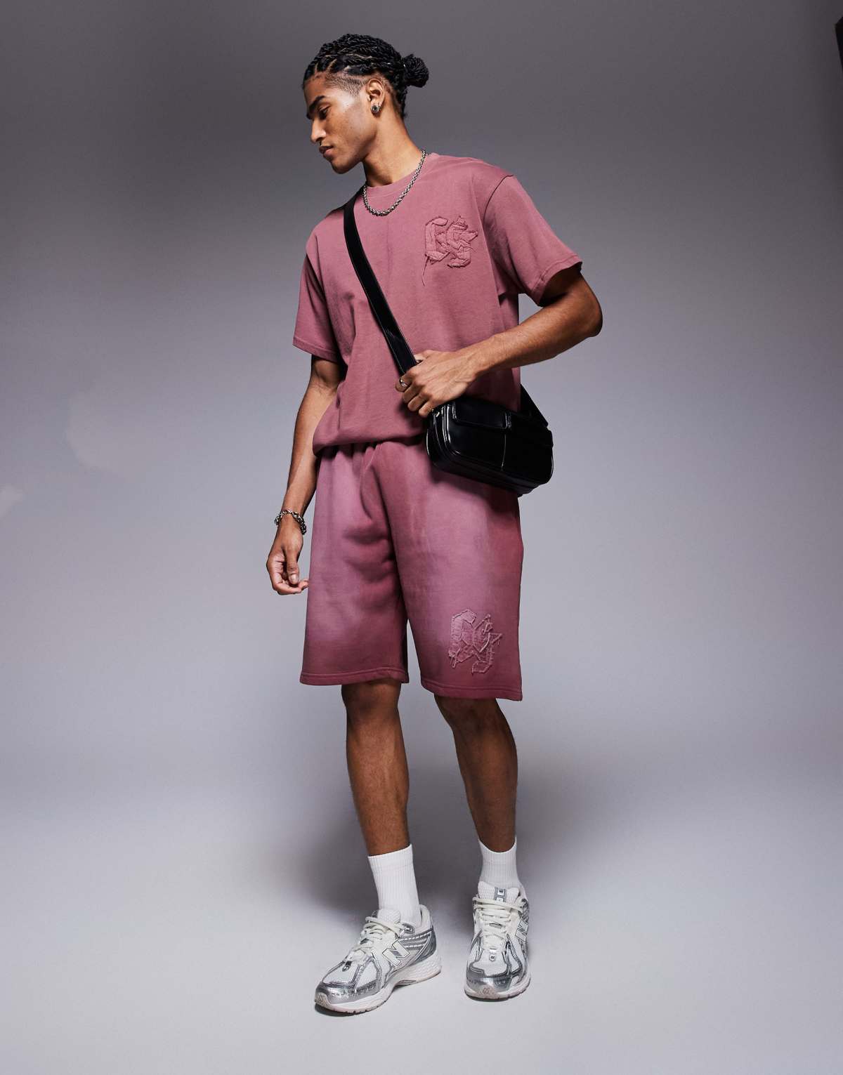 Courtside logo detail relaxed short co-ord in washed berry