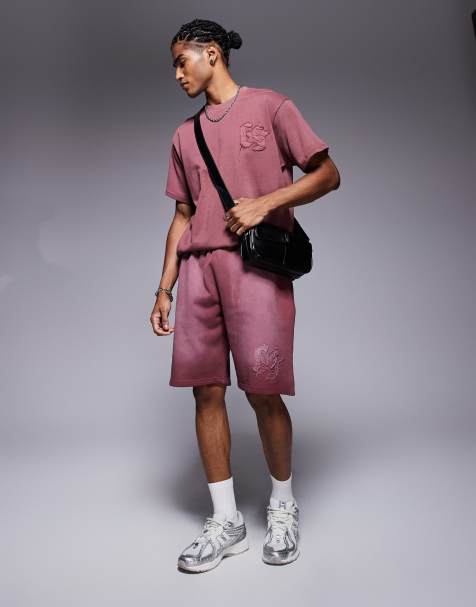 Courtside logo detail relaxed short in washed berry (part of a set) - view 1