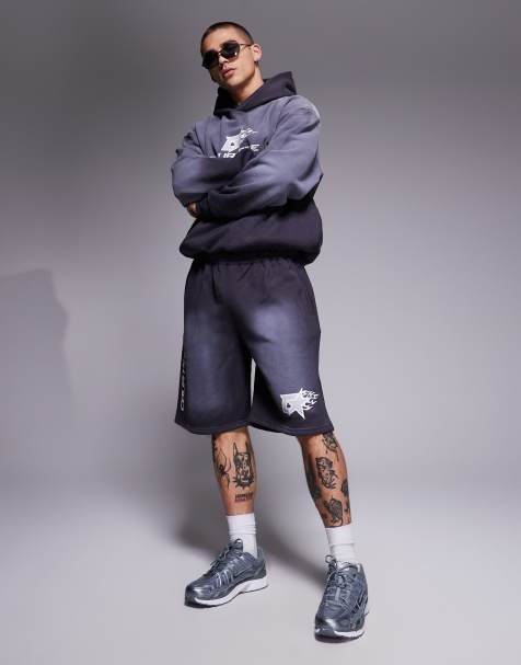 Courtside logo detail relaxed shorts in washed gray - part of a set - view 1