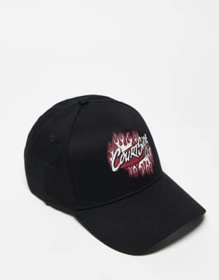 logo detail snapback cap in black-Blue