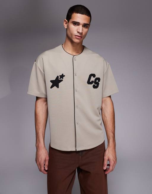 Courtside - Maglia squadrata oversize stile baseball beige, 3 di 5