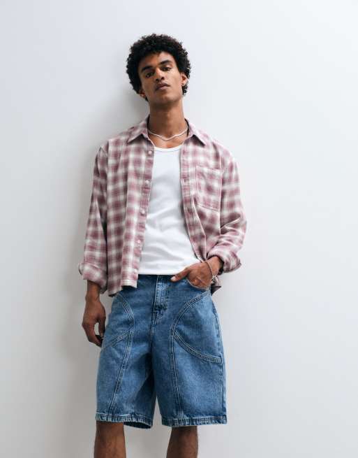 Courtside – Mellanblå, tvättade jeansshorts med paneldetalj, 3 av 5