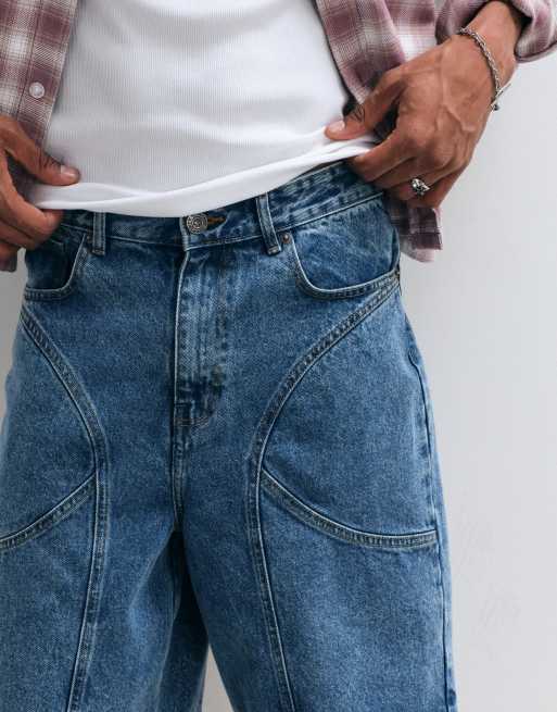 Courtside – Mellanblå, tvättade jeansshorts med paneldetalj, 5 av 5