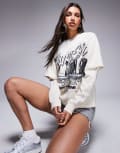 [Courtside] Courtside motif detail double layered t-shirt in cream-White L CREAM