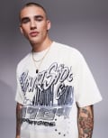 [Courtside] Courtside motif detail oversized 250 gsm t-shirt in cream-White L CREAM