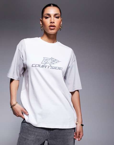 Courtside motif detail raglan top in white multi - view 1