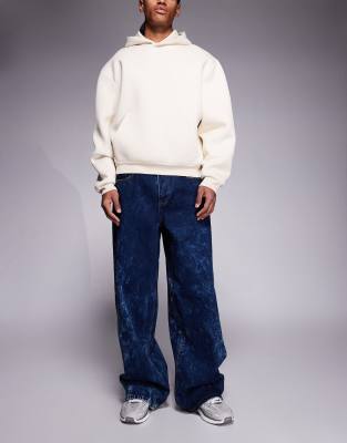 Oversize-Jeans aus Denim in dunkelblauer Acid-Waschung Blau W34