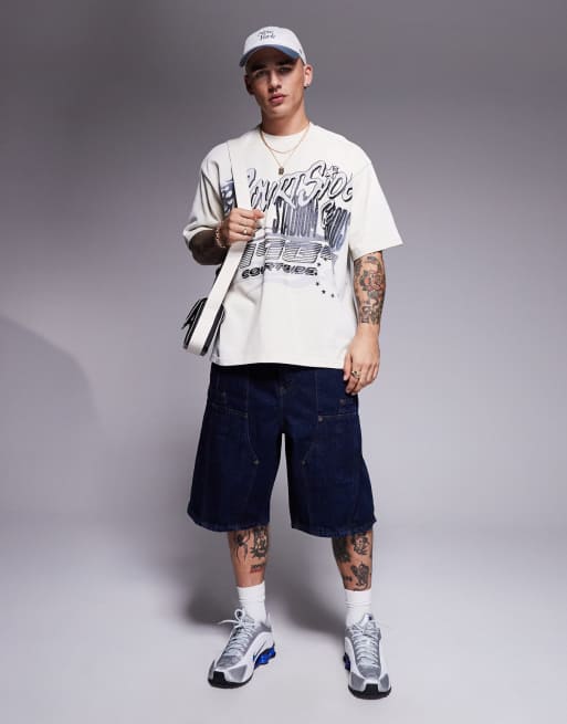 Courtside – Oversize-T-Shirt in Cremeweiß aus 250 g schwerem Material mit Motivdetail, 4 von 4