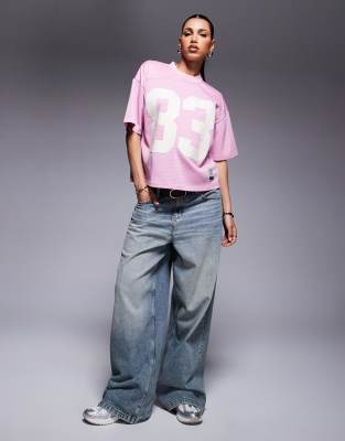 Courtside Oversized Athletic Top With Varsity Motif Detail