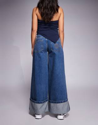 Courtside Oversized Denim Jeans In Blue