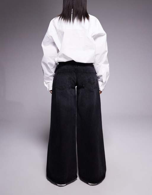 Courtside oversized denim jeans in washed black with knee rips, 2 of 5