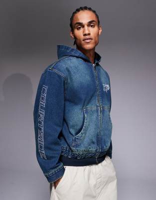 Courtside Oversized Hooded Denim Jacket In Blue