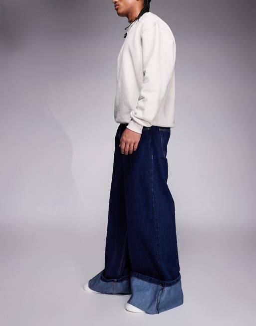 Courtside oversized jeans in darkwash blue with turn up hem, 3 of 5