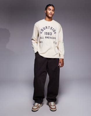 Courtside Oversized Long Sleeve T-shirt In Neutral