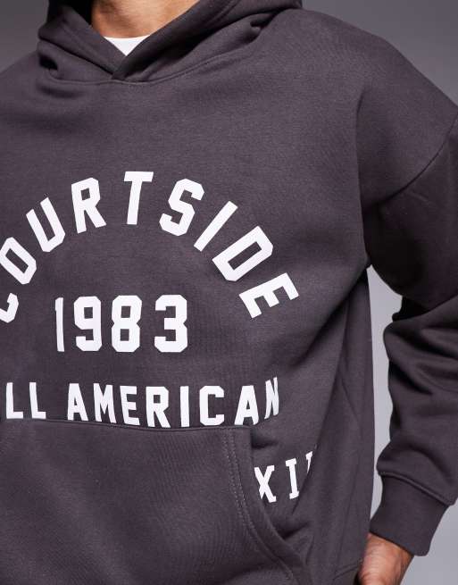 Courtside oversized pullover hoodie in brown with collegiate print - part of a set, 5 of 5