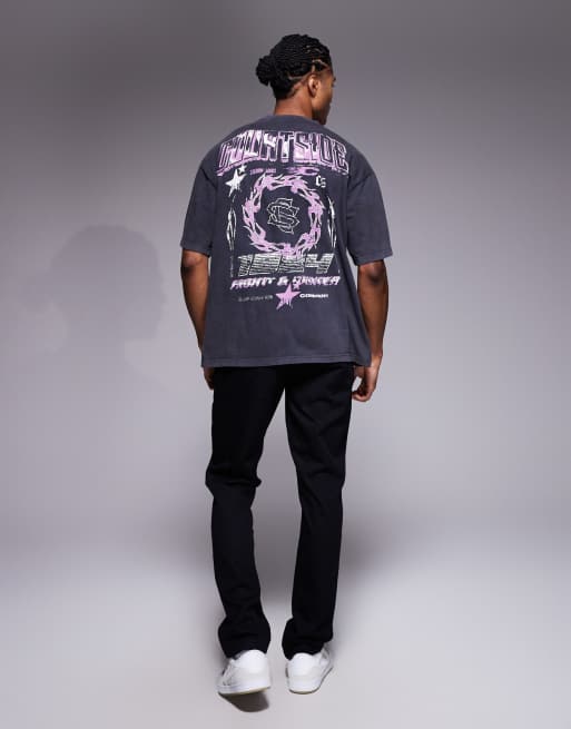 Courtside oversized t-shirt in black with chest and back print, 2 of 5