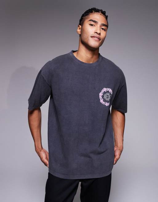 Courtside oversized t-shirt in black with chest and back print, 3 of 5