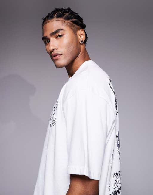 Courtside oversized t-shirt in white with chest and back print, 4 of 5