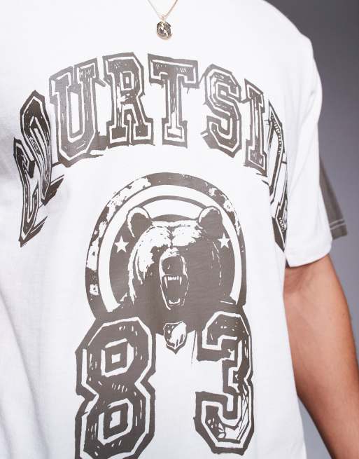 Courtside - Oversized T-shirt met motief en contrasterende inzetstukken in crème, 3 van 4