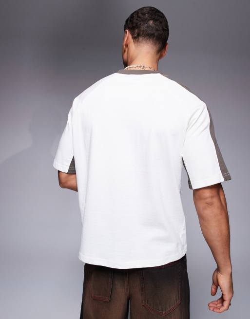 Courtside - Oversized T-shirt met motief en contrasterende inzetstukken in crème, 4 van 4
