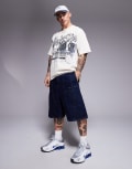 [Courtside] Courtside panel detail denim jorts with back pocket logo embroidery in indigo-Blue W34 Indigo