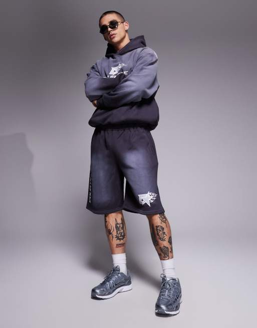 Courtside - Pantaloncini comodi grigio slavato con dettaglio del logo in coordinato